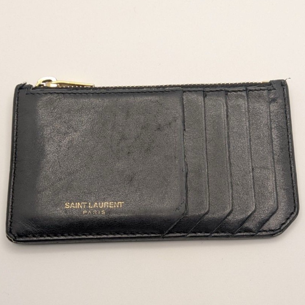SAINT LAURENT coin purse leather Black plain mens